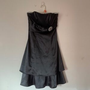 Short Strapless Black Satin Party Dress Size 3/4